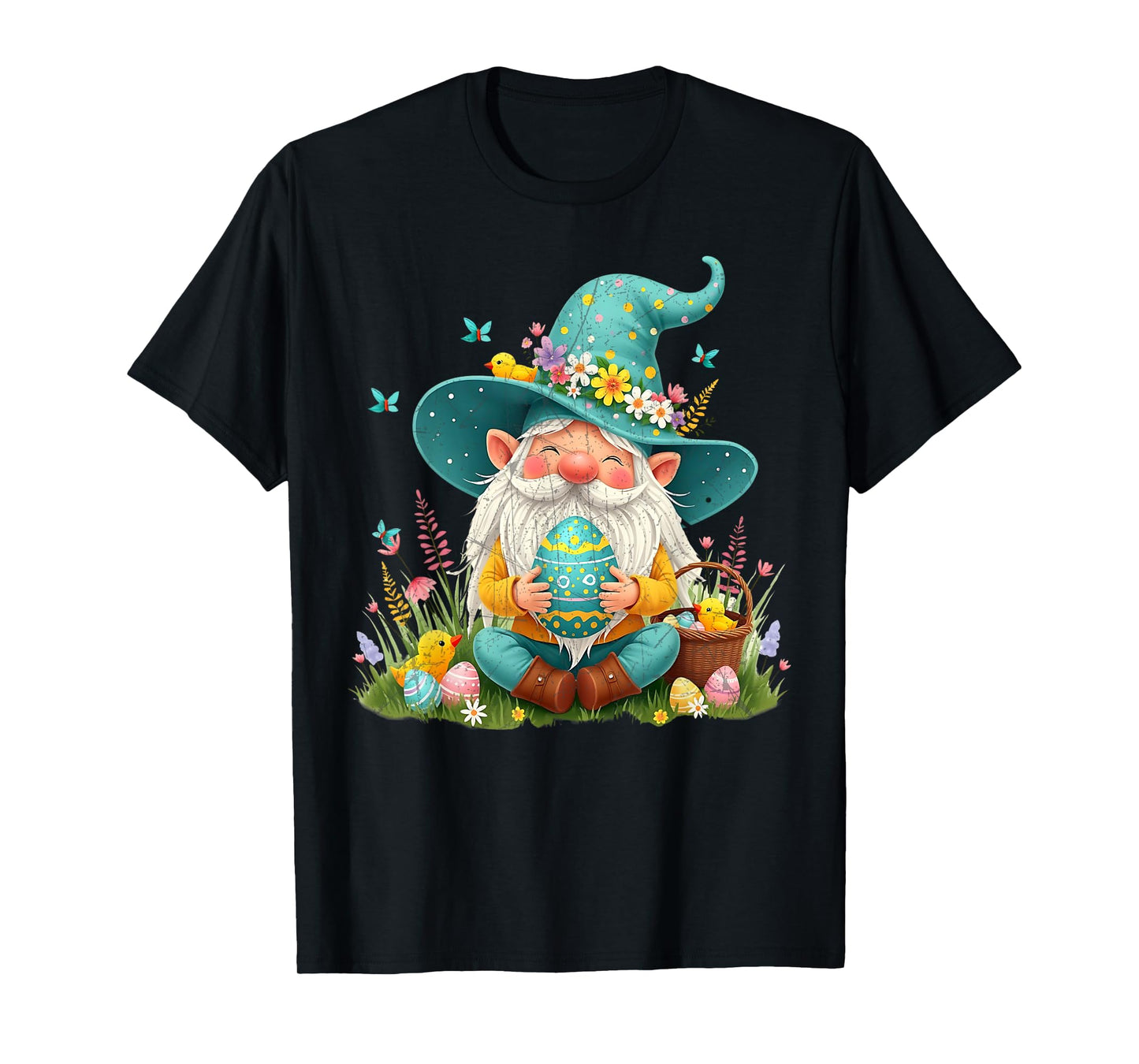 Cute Easter Gnome with Egg and Flowers Easter Day T-Shirt
