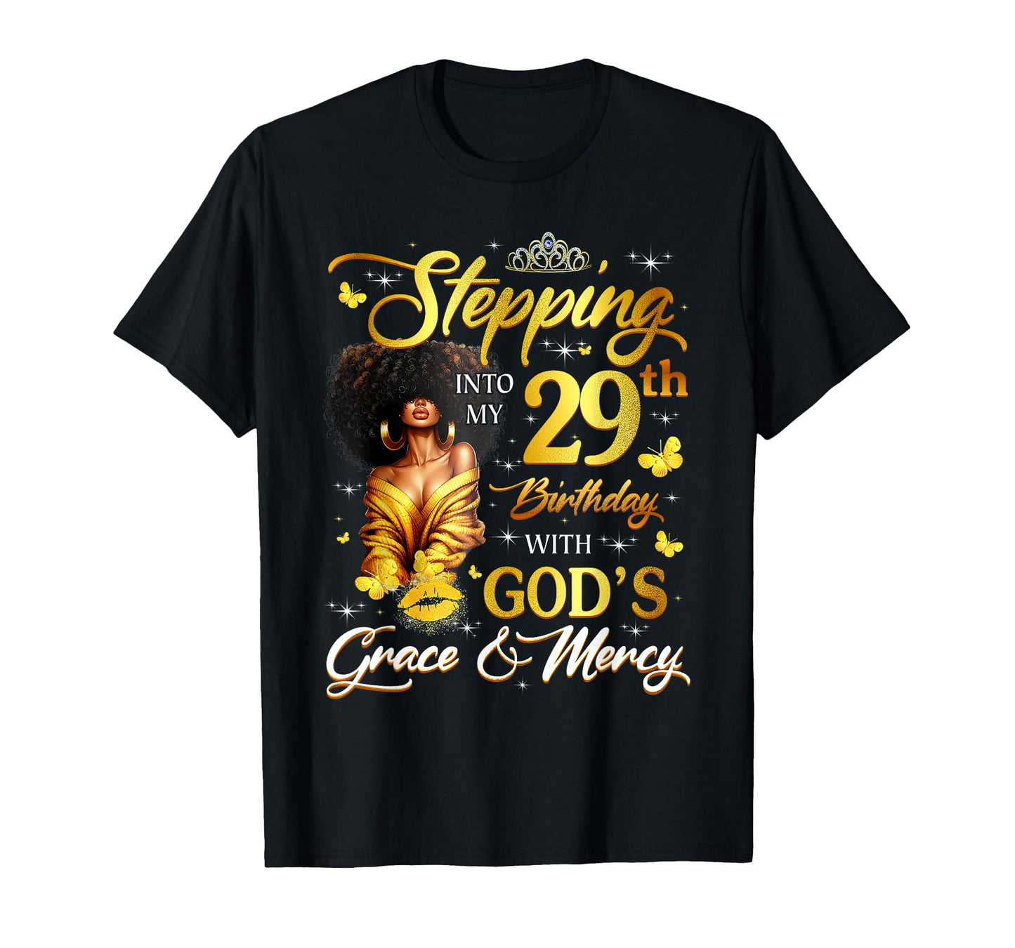 Stepping Into My 29th Birthday Black Queen Bday T-Shirt