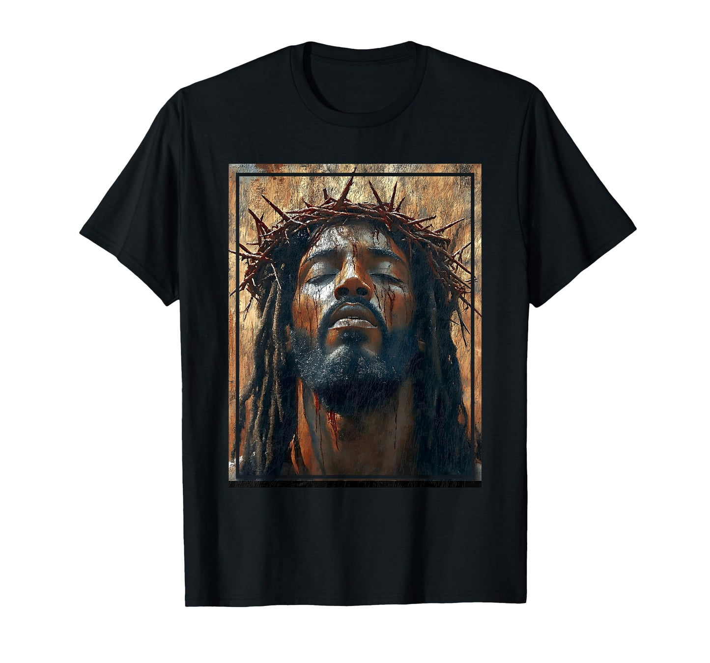 Black Jesus Face Of Jesus Cross With Crown Of Thorns T-Shirt