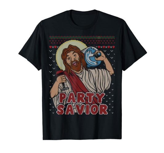 Party Savior Jesus Santa Claus Beer Ugly Christmas Sweater T-Shirt
