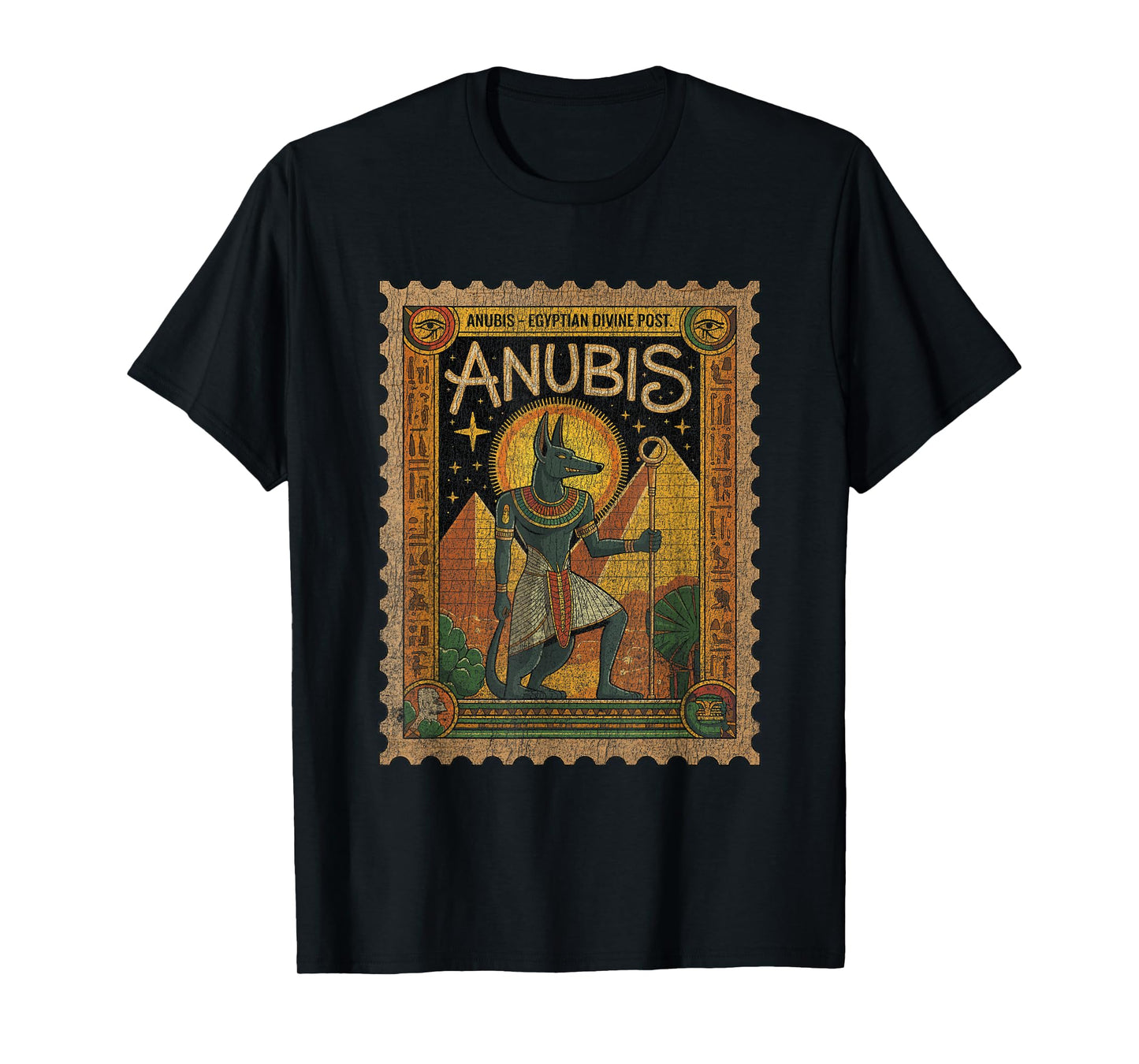 Anubis Egyptian Mythology Retro Vintage Stamp T-Shirt