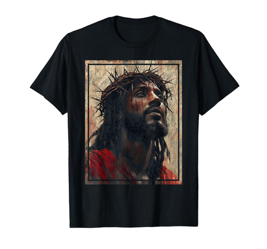 Black Jesus Face Of Jesus Cross With Crown Of Thorns T-Shirt