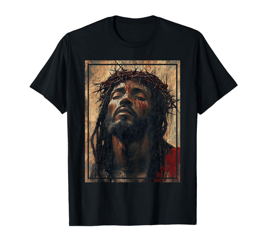 Black Jesus Face Of Jesus Cross With Crown Of Thorns T-Shirt