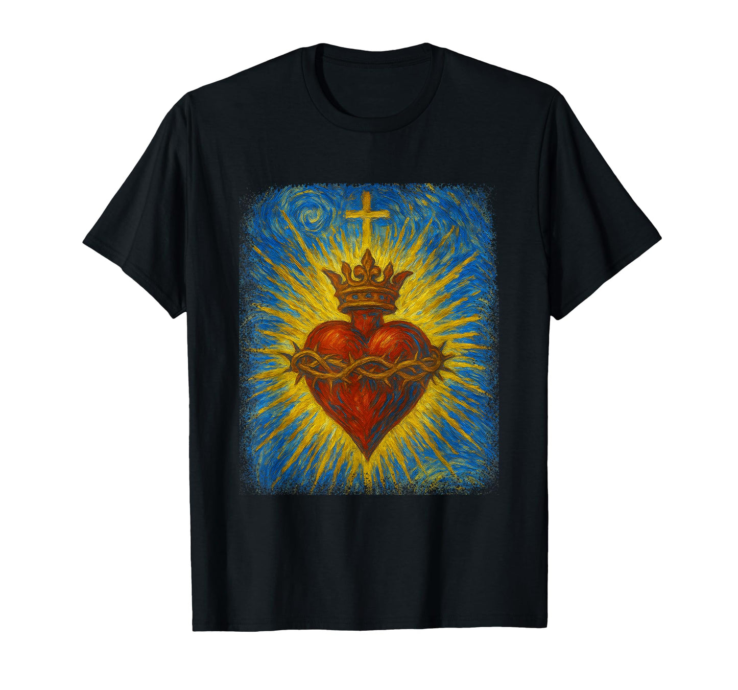Sacred Heart of Jesus Catholic Christian Starry Night Art T-Shirt