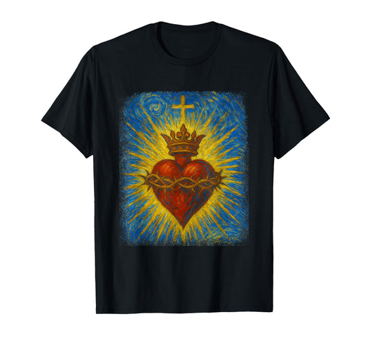 Sacred Heart of Jesus Catholic Christian Starry Night Art T-Shirt