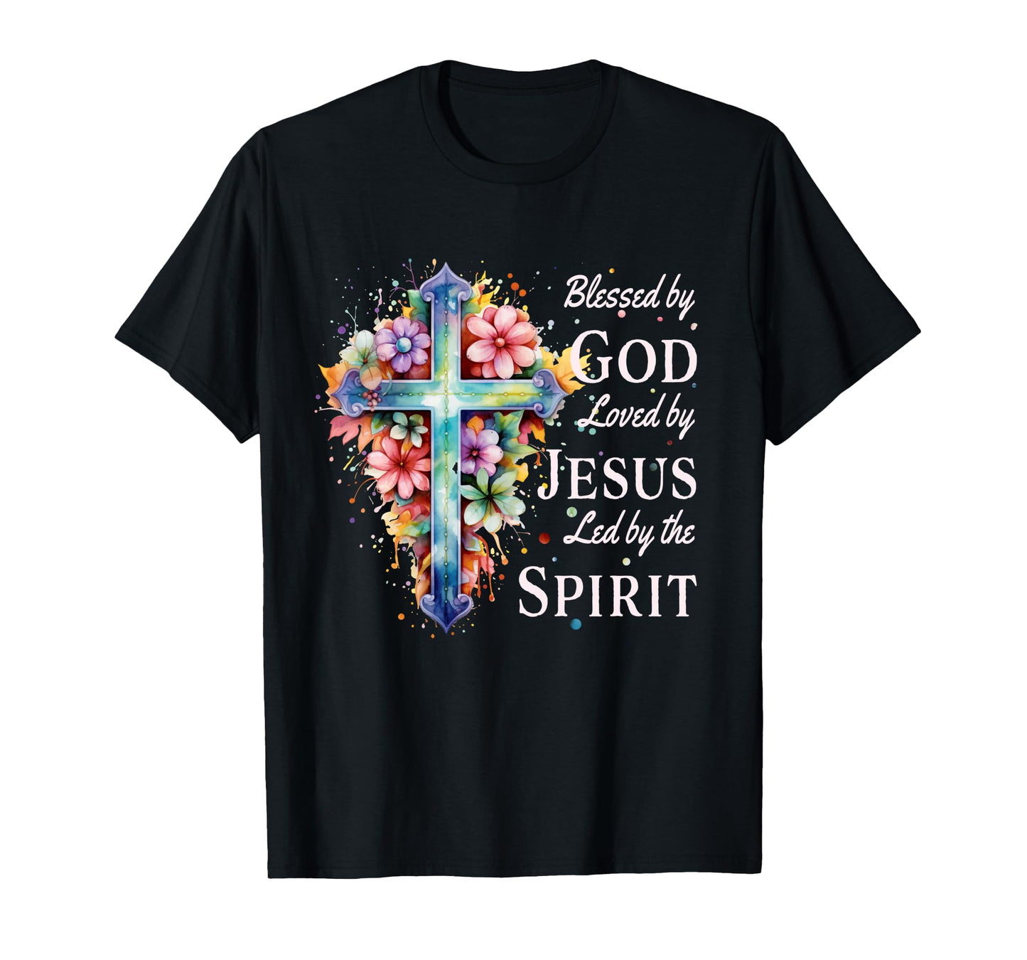 Blessed by God Loved by Jesus Floral Cross Christian Long Sleeve T-Shirt