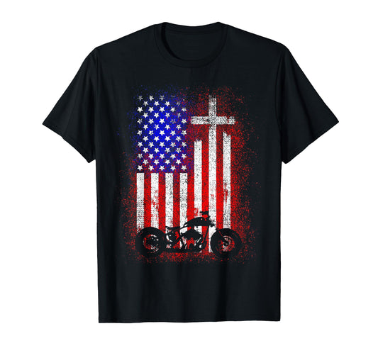 Vintage Motorcycle USA Flag Christian Faith for Bikers T-Shirt