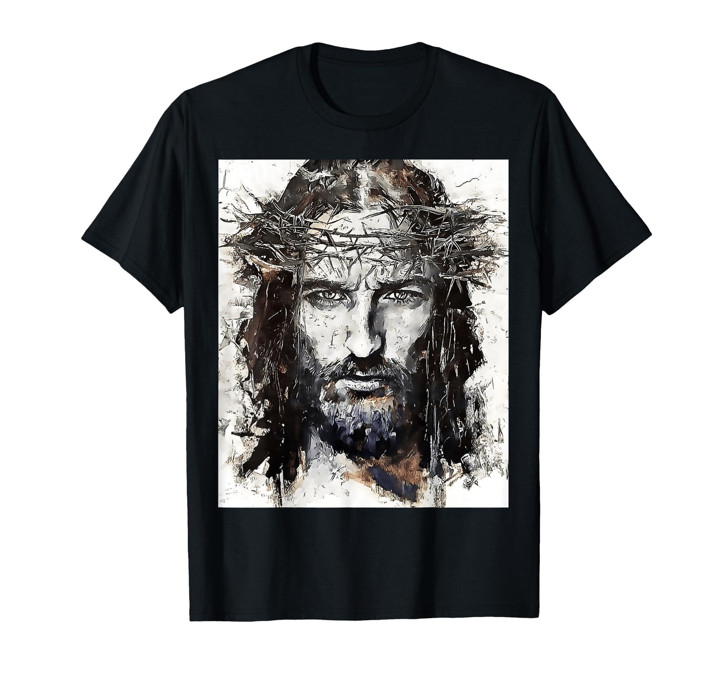 Vintage Art Face Of Jesus On A Cross With Crown Of Thorns T-Shirt