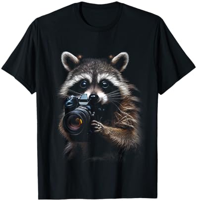 Camera Photographer Funny Animal Raccoon Photography T-Shirt - T-Shirt | Black